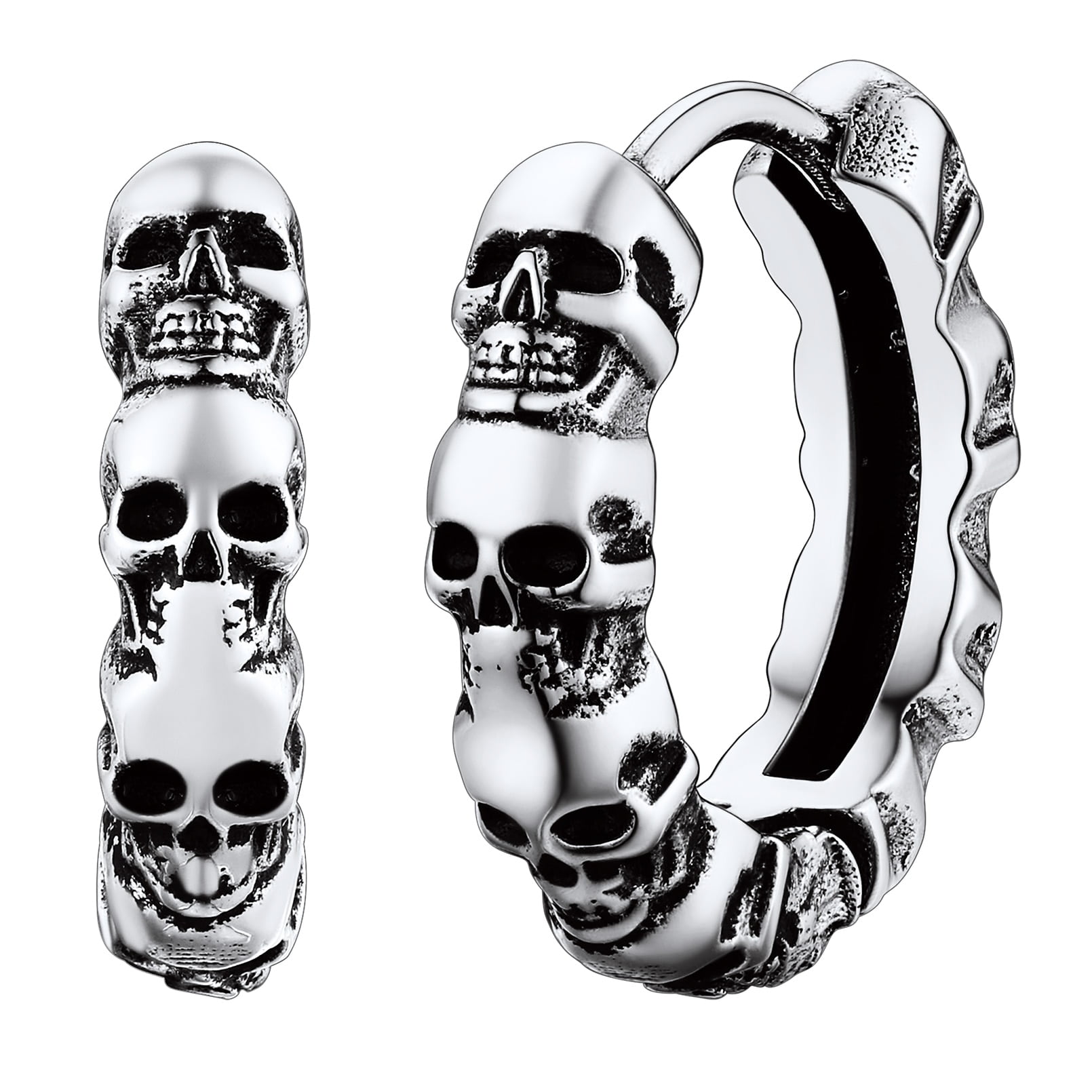 FaithHeart Skull Earrings for Men Stainless Steel Huggie Hoop Earrings ...
