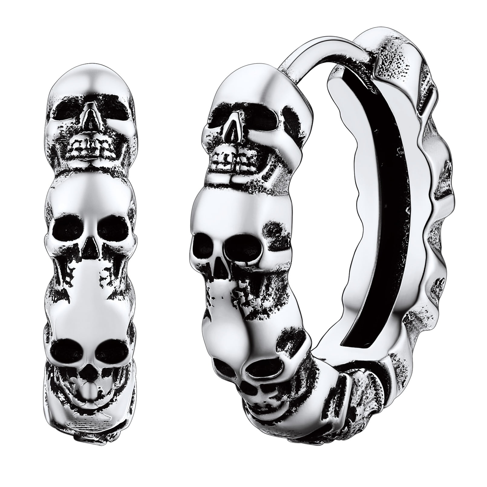 FaithHeart Skull Earrings for Men Stainless Steel Huggie Hoop Earrings Gothic Punk Skeleton