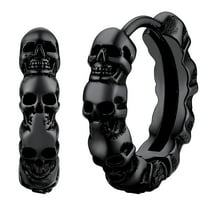 FaithHeart Skull Earrings for Men Stainless Steel Huggie Hoop Earrings Gothic Punk Skeleton Halloween Jewelry Gift