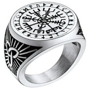 FaithHeart Solid Band Rings Nordic Viking Vegvisir Pirate Compass Ring Mens Stainless Steel Jewelry
