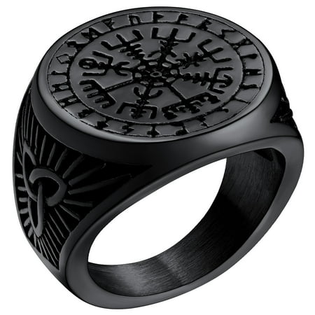 FaithHeart Solid Band Rings Nordic Viking Vegvisir Pirate Compass Ring Mens Stainless Steel Jewelry