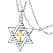 FaithHeart Star of David Cross Necklace Sterling Silver Jewish Jewelry Solomon Hexagram Amulet