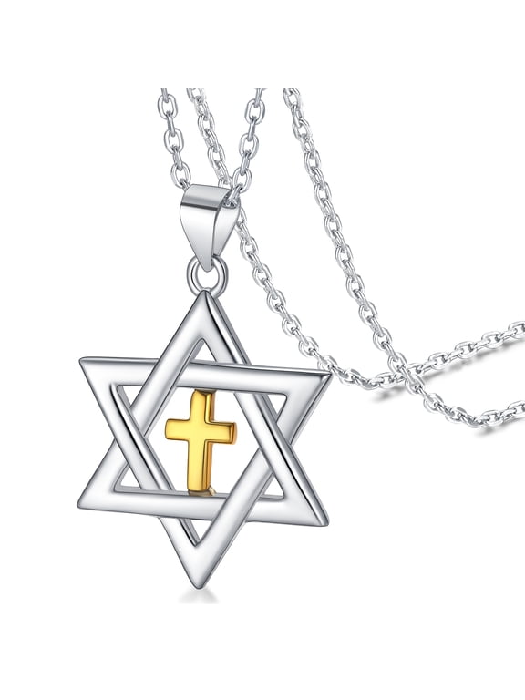 Star of David Cross Necklace for Women Men Sterling Silver Jewish Church Jewelry Solomon Hexagram Christ Protective Amulet Jewelry Gift for Wife Girlfriend Mothers Day