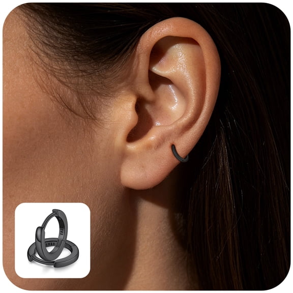 FaithHeart Sterling Silver Huggie Hoop Earrings for Women, Hypoallergenic Lightweight Small Cartilage Earrings Cuff Tragus Black Hoop Earrings for Daughter Birthday Jewelry Gift 6mm