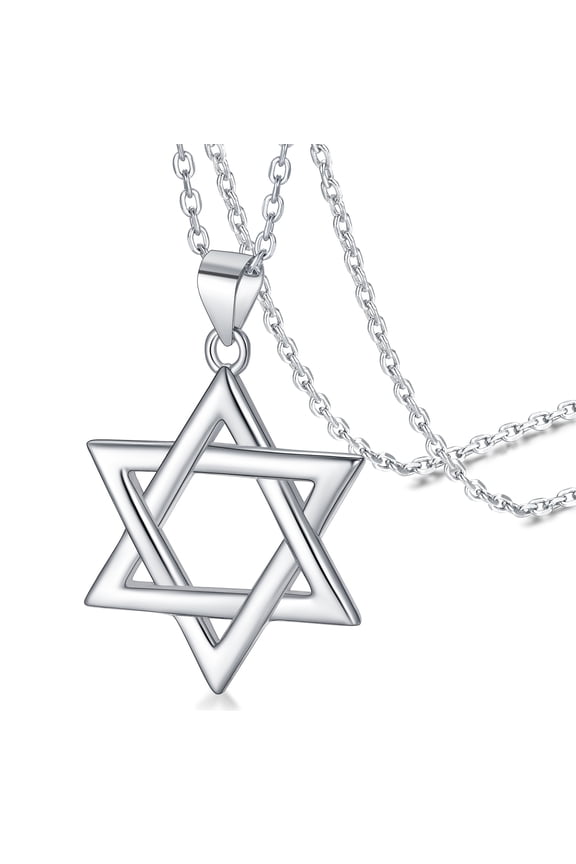 Sterling Silver Star of David Pendant Necklace for Women Men Religious Hexagram Jewish Jewelry Protective Amulet Gift for Dad Mom Birthday Christmas