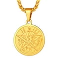 thumbnail image 1 of FaithHeart Tetragrammaton Pentacle Necklace for Men, Gold Plated Stainless Steel Eliphas Levi's Pentagram Protection Wicca Amulet Medal Pendant Jewelry Gift for Dad Grandpa Fathers Day, 1 of 8