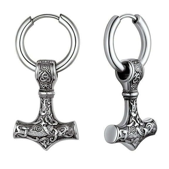 FaithHeart Viking Thor Hammer Earrings for Men Women Stainless Steel Norse Mythology Ear Drops Punk Jewelry Gift for Dad Grandpa Fathers Day Christmas