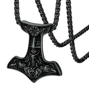 FaithHeart Thor's Hammer Necklace Odin Raven Men Norse Viking Amulet Nordic Mjolnir Pendant Black
