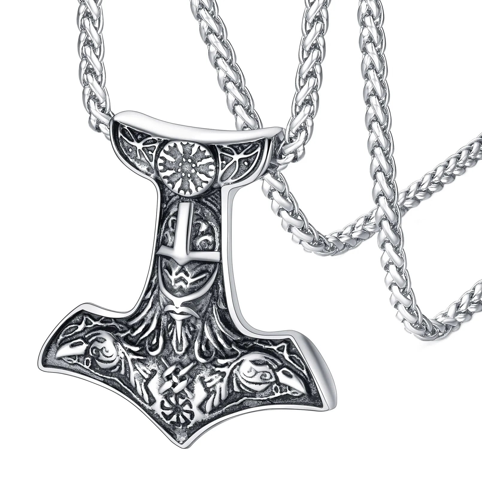 Men's Viking Stainless Steel Odin's Valknut Thor Hammer Mjolnir Pendant  Necklace | eBay