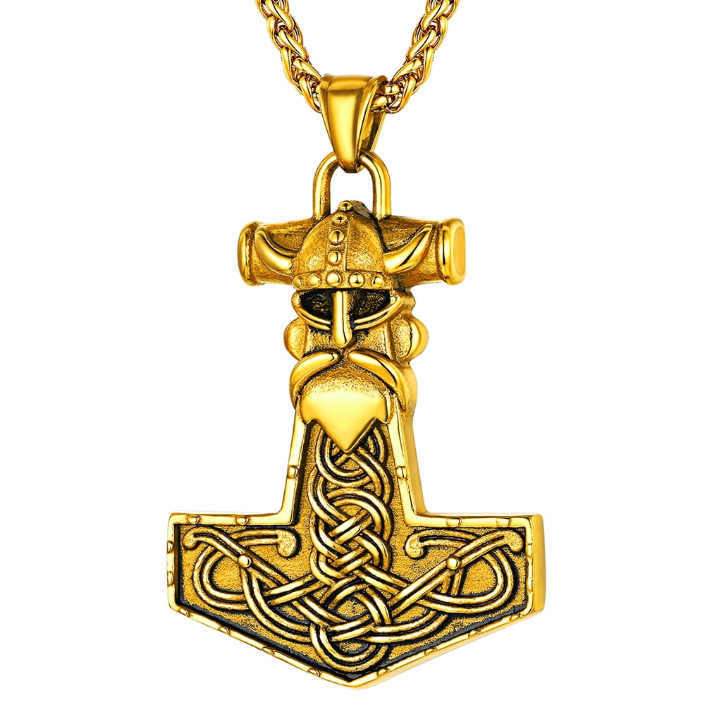 Mjolnir Pendant Necklace Thor's Hammer Gold Jewelry Mjolnir