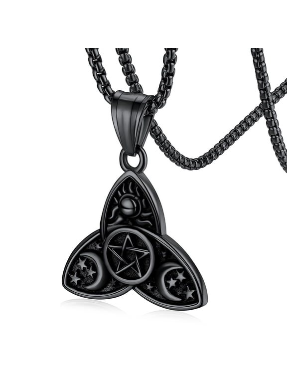 Celtic Knot Moon Goddess Necklace for Women Wiccan Jewelry Black Pentacle Pendant Witchcraft Amulet Birthday Christmas Jewelry Gift for Mom Grandmother