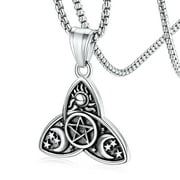 FaithHeart Triple Celtic Moon Goddess Necklace Wiccan Jewelry Pentacle Trinity Knot Witchcraft Amulet