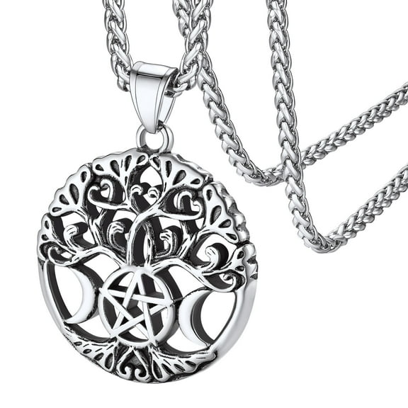 FaithHeart Moon Necklace for Women Pentagram Tree of Life Stainless Steel Pendant Wicca Jewelry Amulet Birthday Christmas Jewelry Gift for Mom Grandmother