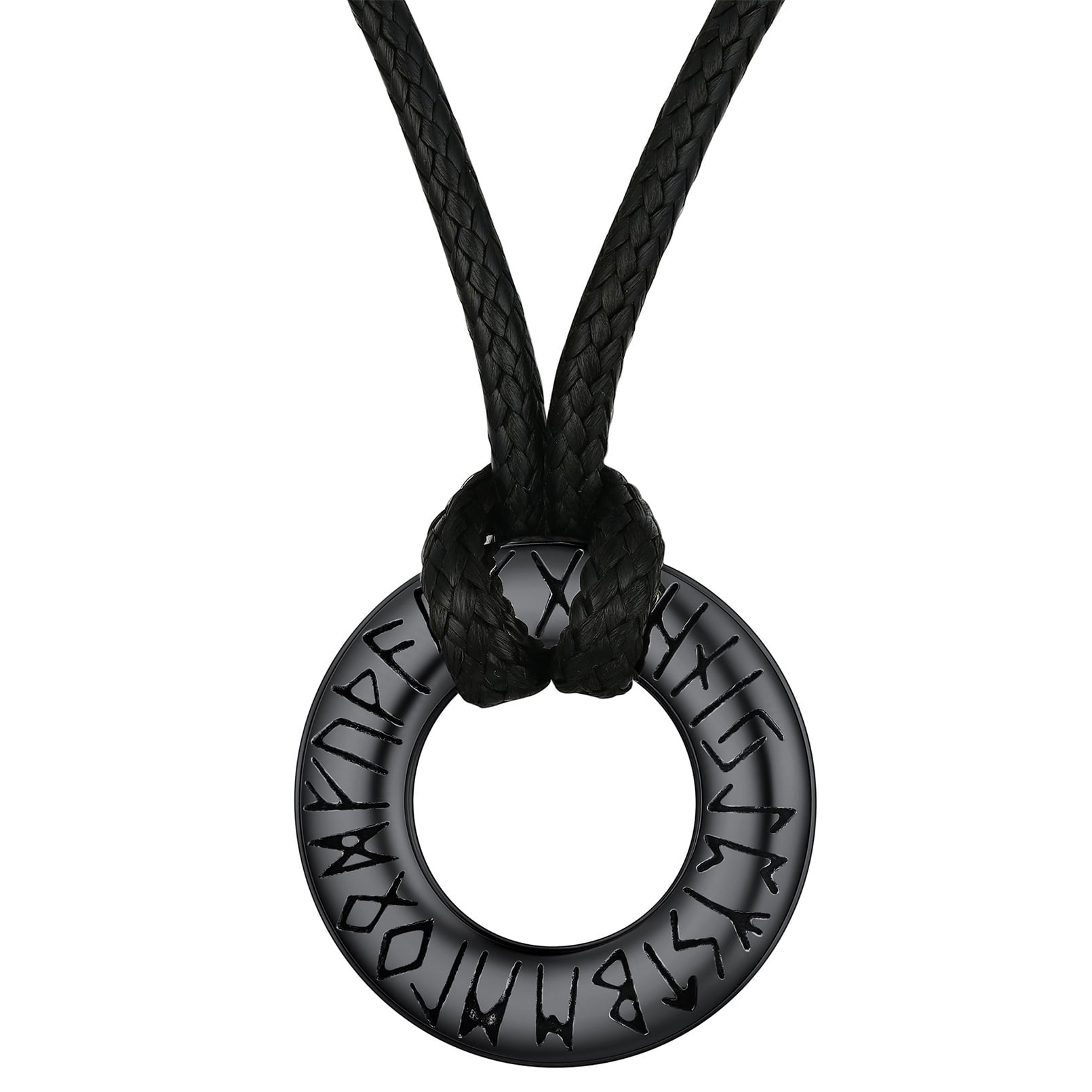 FaithHeart Viking Circle Rune Necklace with Braided Leather Rope Chains Nordic Mythology Rune