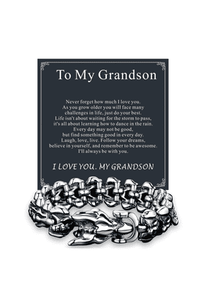 Viking Dragon Bracelet for Men with Card, Vintage Silver Stainless Steel Cool Curb Link Chain Bracelet Fahion Hippop Jewelry Gift for Grandson, Birthday Christmas Graduation 19MM