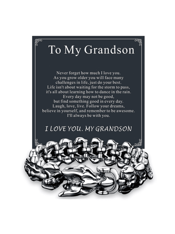Viking Dragon Bracelet for Men with Card, Vintage Silver Stainless Steel Cool Curb Link Chain Bracelet Fahion Hippop Jewelry Gift for Grandson, Birthday Christmas Graduation 21MM