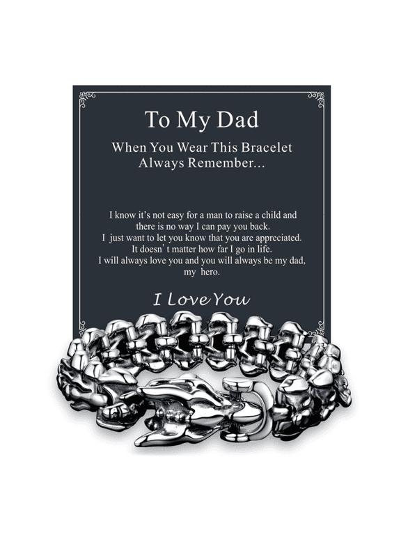 Viking Dragon Bracelet for Men with Card, Vintage Silver Stainless Steel Punk Curb Link Chain Bracelet Fahion Hippop Jewelry Gift for Dad Fathers Day Christmas 21MM