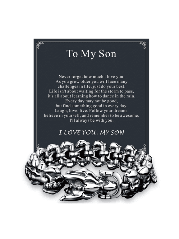 Viking Dragon Bracelet for Men with Card, Vintage Silver Stainless Steel Punk Curb Link Chain Bracelet Fahion Hippop Jewelry Gift for Son Birthday Christmas Graduation 23MM