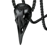 FaithHeart Viking Raven Skull Necklace for Men Celtic Knot Odin Crow Pendant Jewelry Stainless Steel Norse Amulet Black