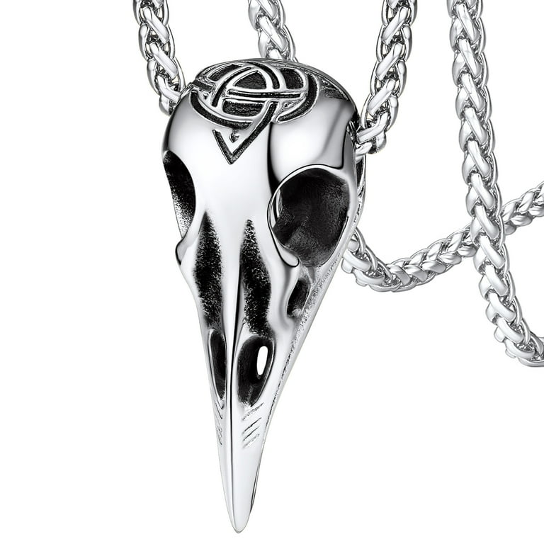 FaithHeart Viking Raven Skull Necklace for Men Stainless Steel