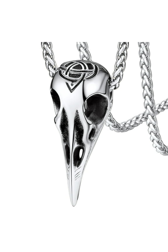 Viking Raven Skull Necklace for Men Stainless Steel Celtic Knot Odin Crow Pendant Norse Amulet Jewelry Gift for Dad Grandpa Fathers Day