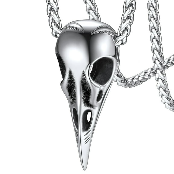 FaithHeart Viking Raven Skull Necklace for Men Women Stainless Steel Gothic Crow Pendant Vintage Norse Jewelry Gift for Boyfriend Husband Birthday Christmas