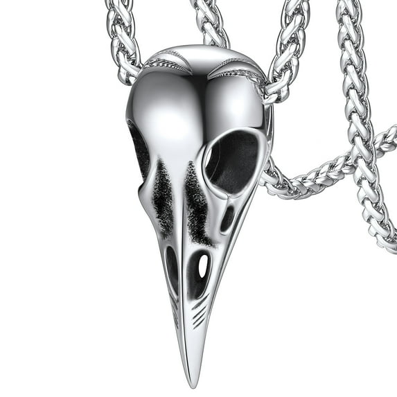 FaithHeart Viking Raven Skull Necklace for Men Women Stainless Steel Gothic Crow Pendant Vintage Norse Jewelry Gift for Boyfriend Husband Birthday Christmas
