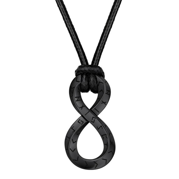 FaithHeart Viking Runes Infinity Mobius Necklace for Men Women Black Stainless Steel Hypoallergenic Jewelry Nordic Mystery Amulet Jewelry Gifts for Father Friends Christmas