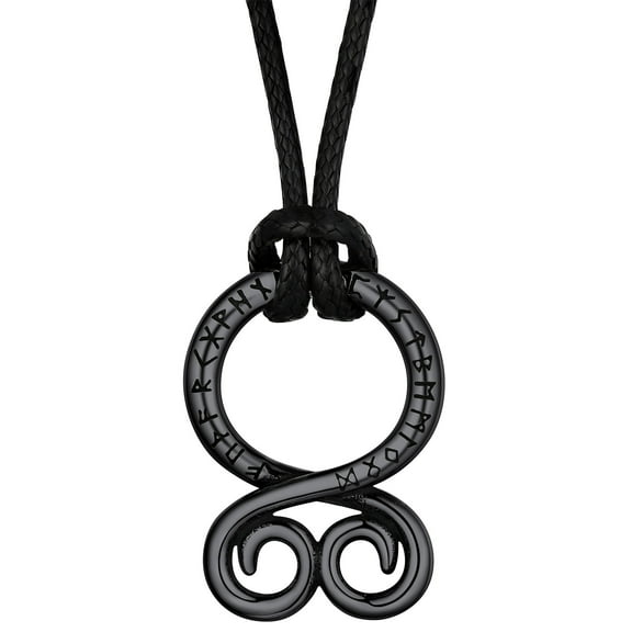 FaithHeart Viking Troll Cross Rune Necklace for Men Swedish Folk Amulet Stainless Steel Nordic Mythology Rune Black Jewelry Gifts for Dad Son Grandson Birthday