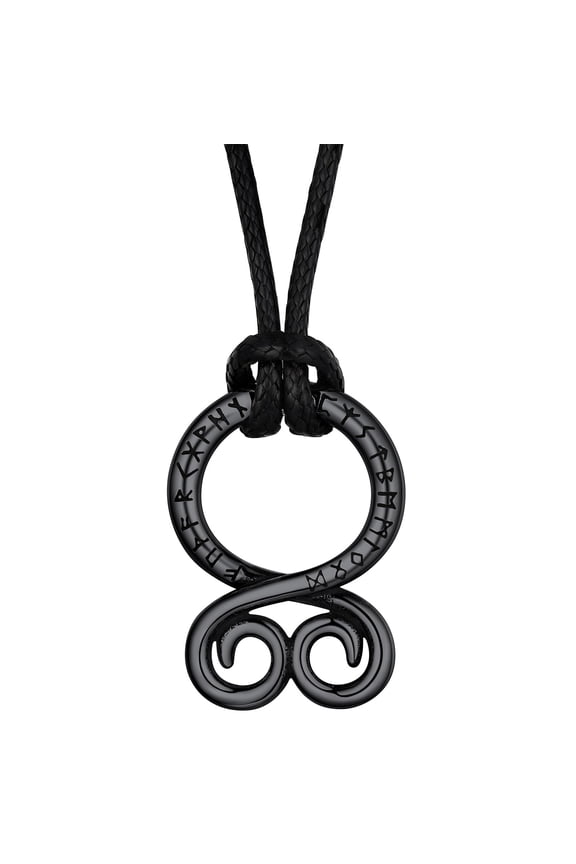 Viking Troll Cross Rune Necklace for Men Swedish Folk Amulet Stainless Steel Nordic Mythology Rune Black Jewelry Gifts for Dad Son Grandson Birthday