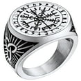 thumbnail image 1 of FaithHeart Viking Vegvisir Pirate Compass Thumb Ring for Men Stainless Steel Norse Scandinavian Jewelry Vintage Rune Celtic Knot Protection Amulet for Dad Birthday Gift Size 7, 1 of 11