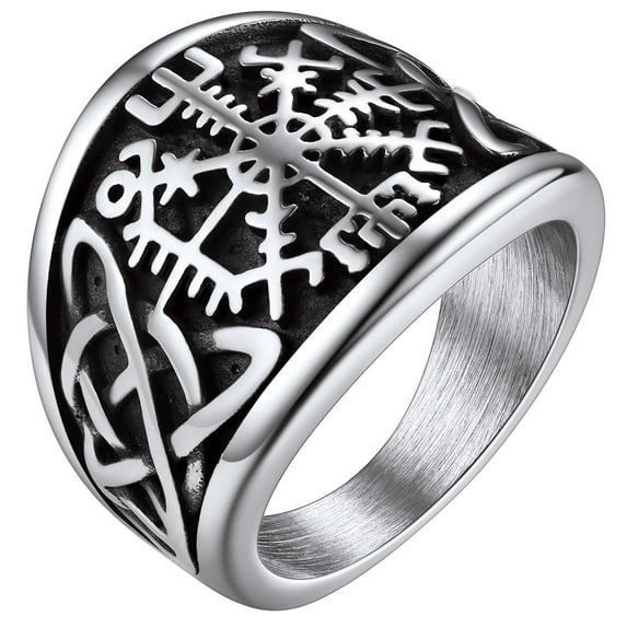 FaithHeart Viking Vegvisir Pirate Compass Thumb Ring for Men Stainless Steel Norse Scandinavian Jewelry Vintage Rune Celtic Knot Protection Amulet for Dad Birthday Gift Size 13