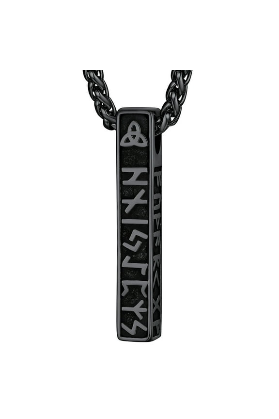 Viking Vertical Bar Rune Necklace for Men Stainless Steel Vintage Nordic Mythology Rune Black Amulet Jewelry Gifts for Father Son Friends Valentine's Day