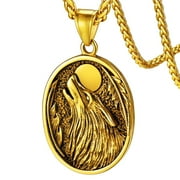 FaithHeart Wolf Compass Pendant Necklace for Men Gold Plated Nordic Viking Jewelry Gift Stainless Steel for Dad Grandpa 