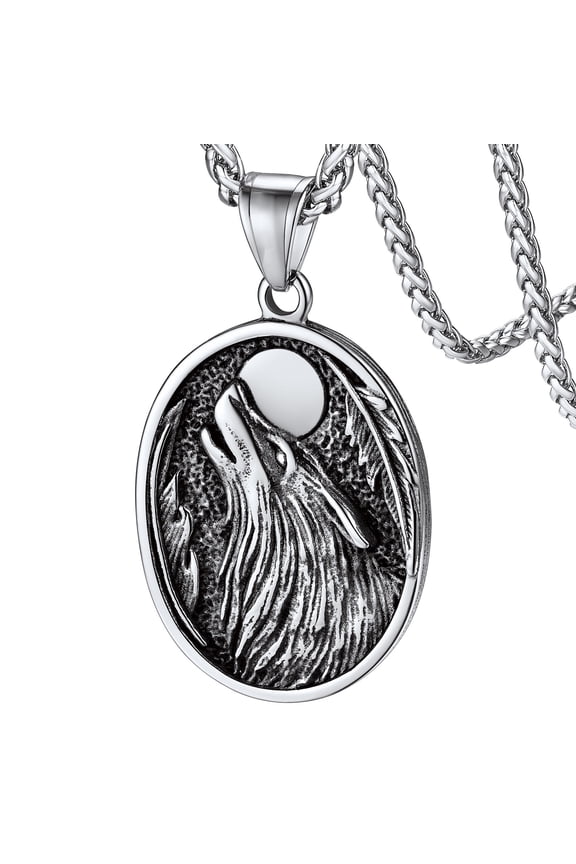 Wolf Compass Pendant Necklace for Men Nordic Viking Jewelry Gift Stainless Steel for Son Brother Christmas