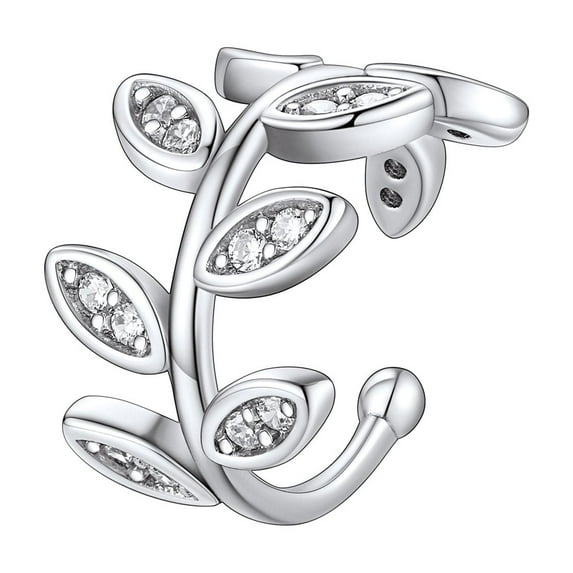 FaithHeart Women's Leaf Ear Cuff S925 Sterling Silver Clip on Earring with Cubic Zirconia for Non-Pierced Ears Hypoallergenic Wrap Earring Jewelry Gift for Daughter 1 Piece
