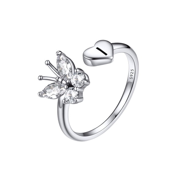 FaithHeart Womens Butterfly Initial Ring for Women Sterling Silver Stackable Rings for Female Dainty Trendy Jewelry Gift for Her Letter I