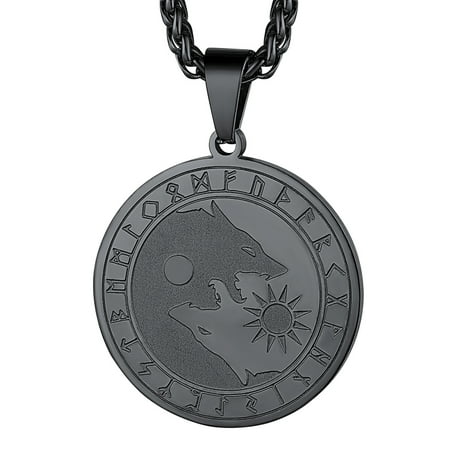 FaithHeart Yin Yang Wolf Pendant Necklace for Men Norse Viking Black Stainless Steel Jewelry Gift for Him Son Brother Christmas