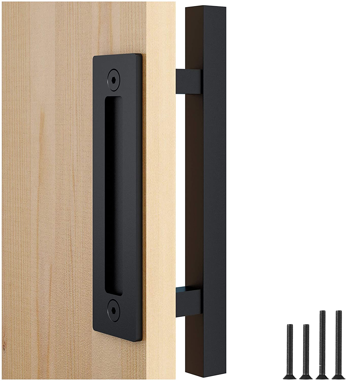 FaithLand 12" Barn Door Handle with Flush Finger Pull, Pull and Flush Door Handle Set in Black, Square - Fit Doors Up to 2 3/8'' 12" Black Pull Handle (Square) - image 1 of 7