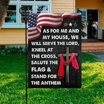 Faithee As for Me And My House We Will Serve The Lord Garden Flag, Outdoor Double Sided Banner Decoration, Christian Cross and American Flag, Unique Flags Premium Polyester God Flag