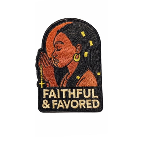 Faithful And Favored Patch Christian Affirmation Embroidered Iron On Sew On Patch For Jackets, Bags And Diy Apparel Faith Based Encouragement Patch