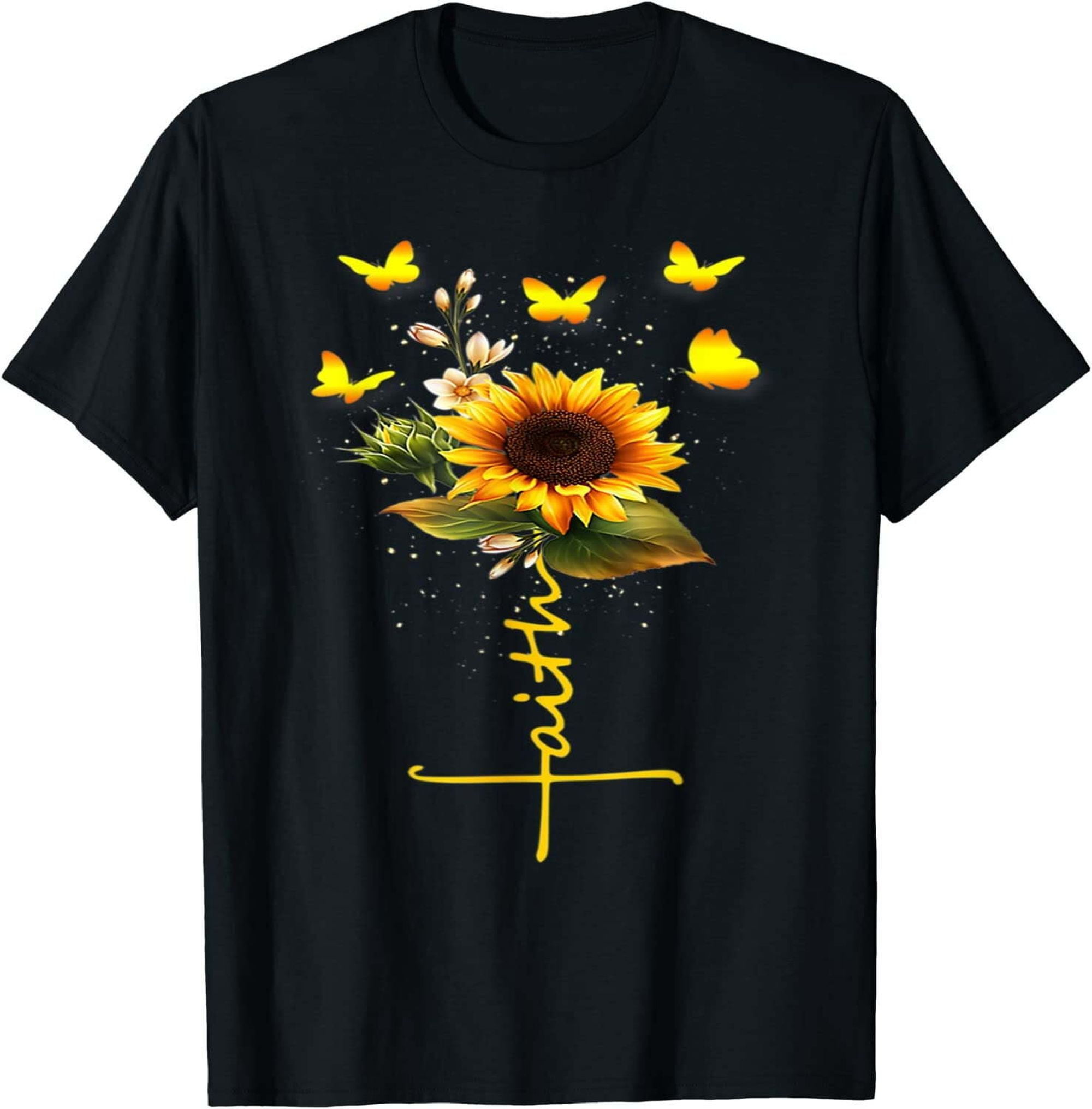 Faithful Blooms: Sunflower, Cross, and Butterfly Radiance Tee - Embrace ...