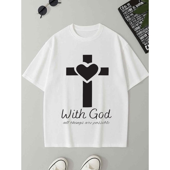 Faithful Cross Tee men's 180G 100% Cotton white Retro Unisex Shirt Short Sleeve tshirts Retro Unisex Shirt Crewneck tshirts Classic Unisex Shirt Graphic tshirts Retro Unisex Shirt Printed tshirts