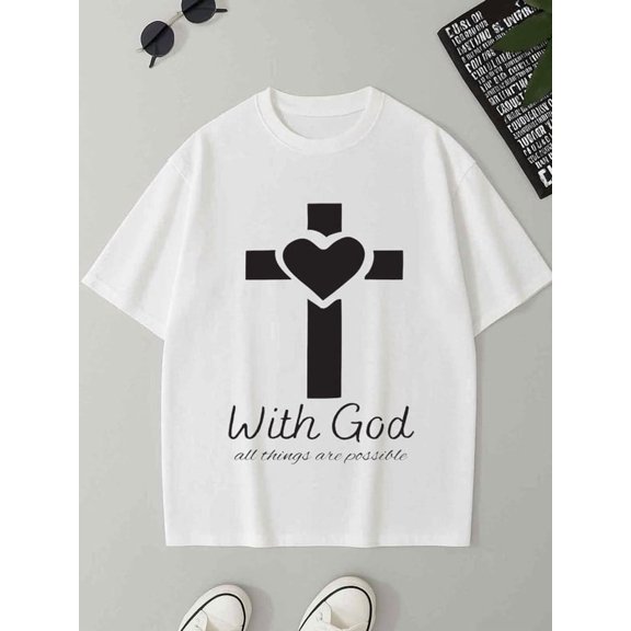 Faithful Cross Tee men's 180G 100% Cotton white Retro Unisex Shirt Short Sleeve tshirts Retro Unisex Shirt Crewneck tshirts Classic Unisex Shirt Graphic tshirts Retro Unisex Shirt Printed tshirts