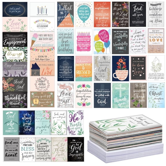 Faithful Finds Greeting Cards - 4 x 6 In Blank Inside, 48-Pack with Envelopes - Prayer Cards for Christian Stationery Set, Encouragement & Thank You