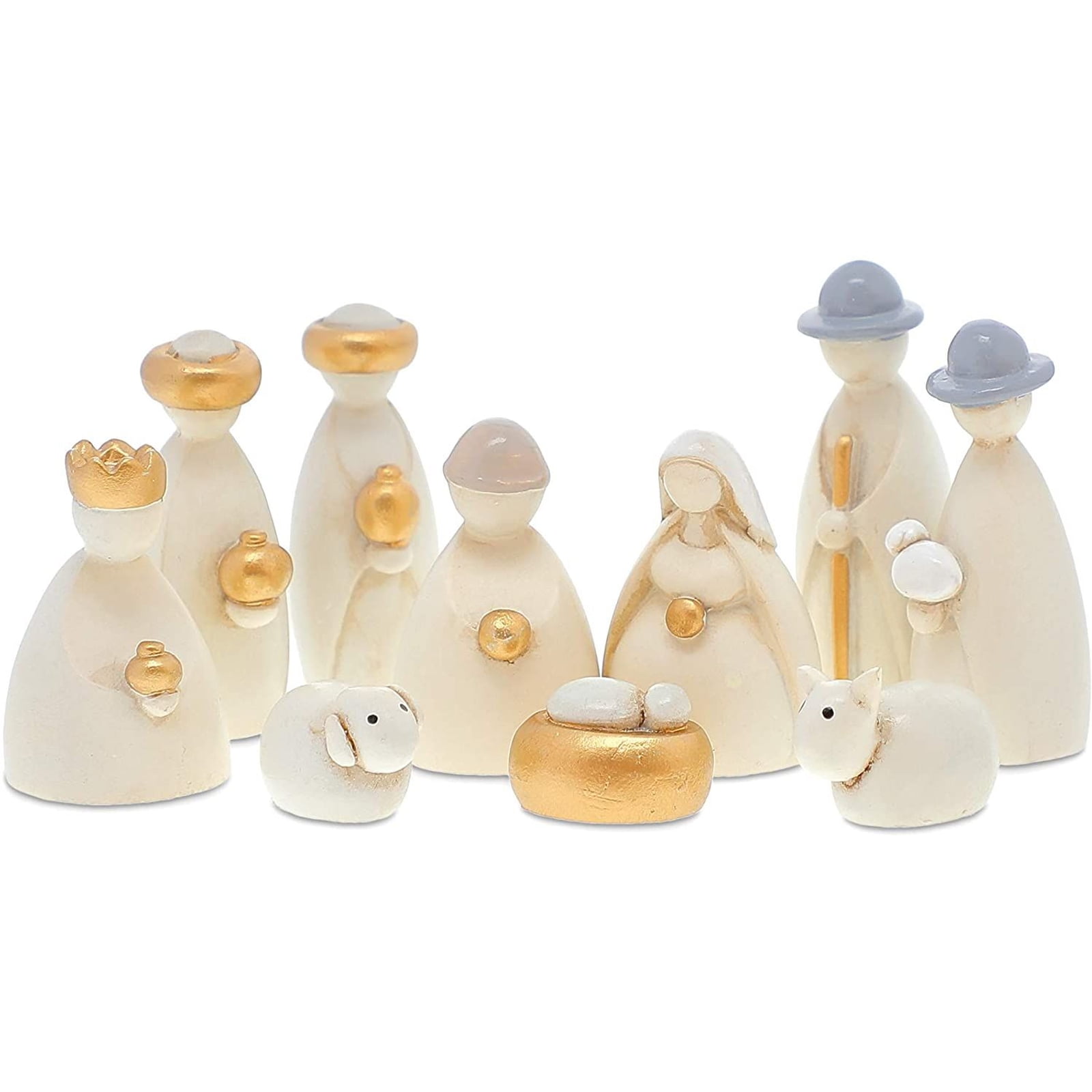 Faithful Finds Nativity Scene Figurines, Small Religious Christmas Decorations (White, 10 Pieces)