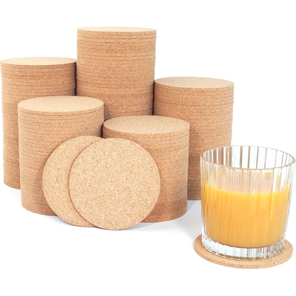 Faithful Panda 200-Pack Round Cork Coasters Bulk - 90mm (3.54 Inch) Natural Cork, Laser Engraving Ready Drink Pads for Coffee, Wine, Custom Wedding Gifts