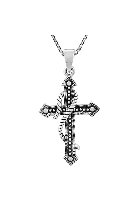 Faithful Rope Wrap Holy Cross Sterling Silver Necklace