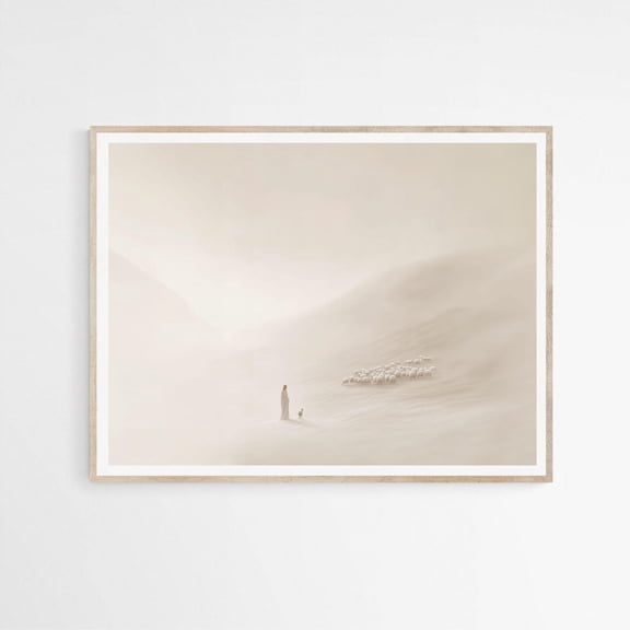 Faithful Shepherd, Jesus Leaves The 99, Minimalist Neutral Painting, Modern Bible Print Art, Christian Faith Gift, UNFRAMED PAPER POSTER, Home Decor, Vintage Gift, Living Room Dercor