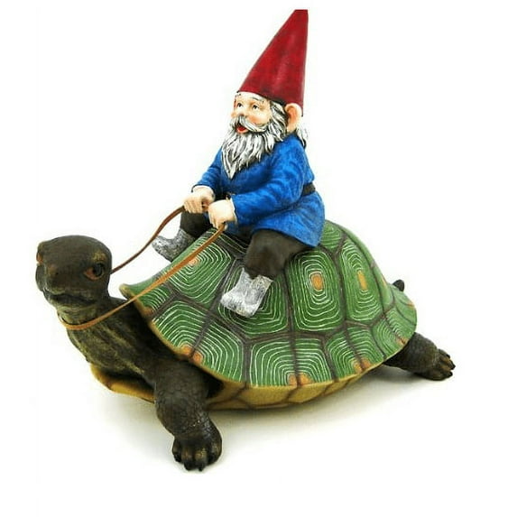 "Faithful Steed" Gnome Riding A Turtle Statue
